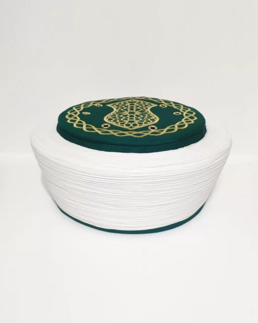 Buyuk Nalini Serif Desenli Yesil Takkeye Beyaz Duz Imam Sarigi 2 1